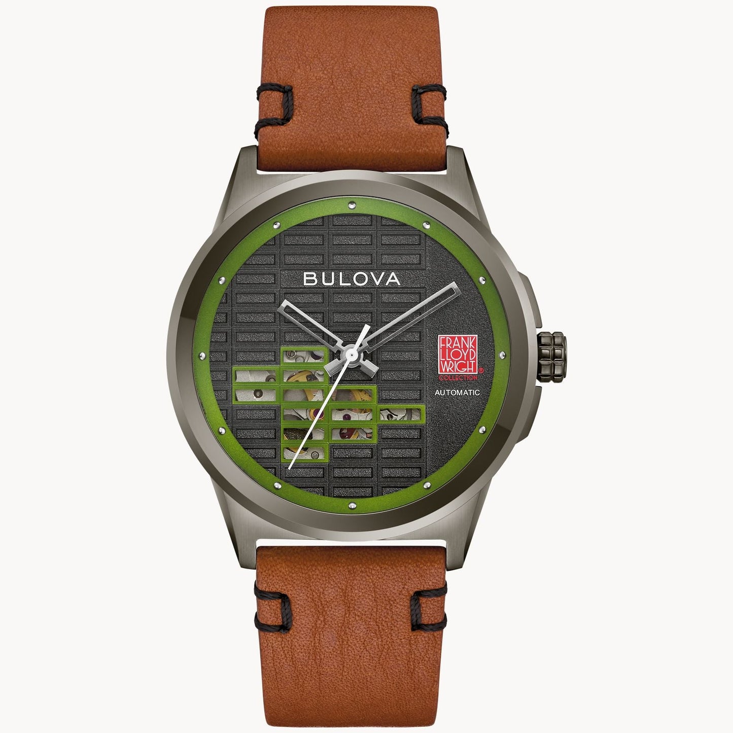 Bulova Toufic H. Kalil Architect Series Automatic Watch - Green Dial, Brown Leather