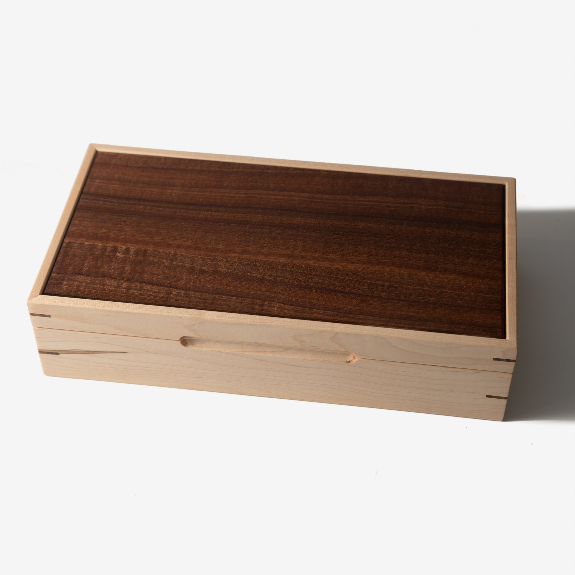 Red Ridge Woodworking – Handcrafted Curly Maple & Sapele Mahogany Watch Box — 8 Compartments – product box