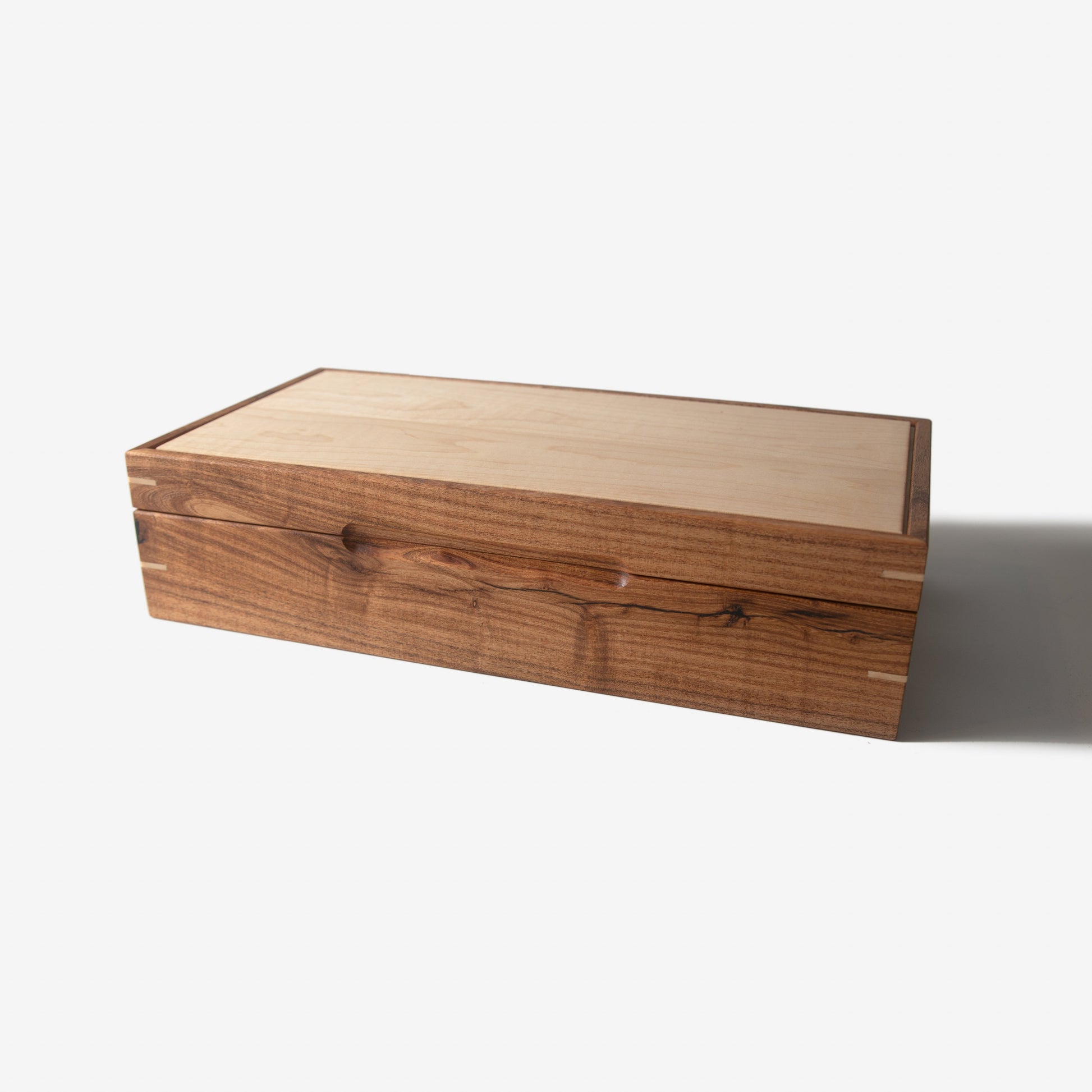 Red Ridge Woodworking – Handcrafted Desert Mesquite & Curly Maple Watch Box — 8 Compartments – product box