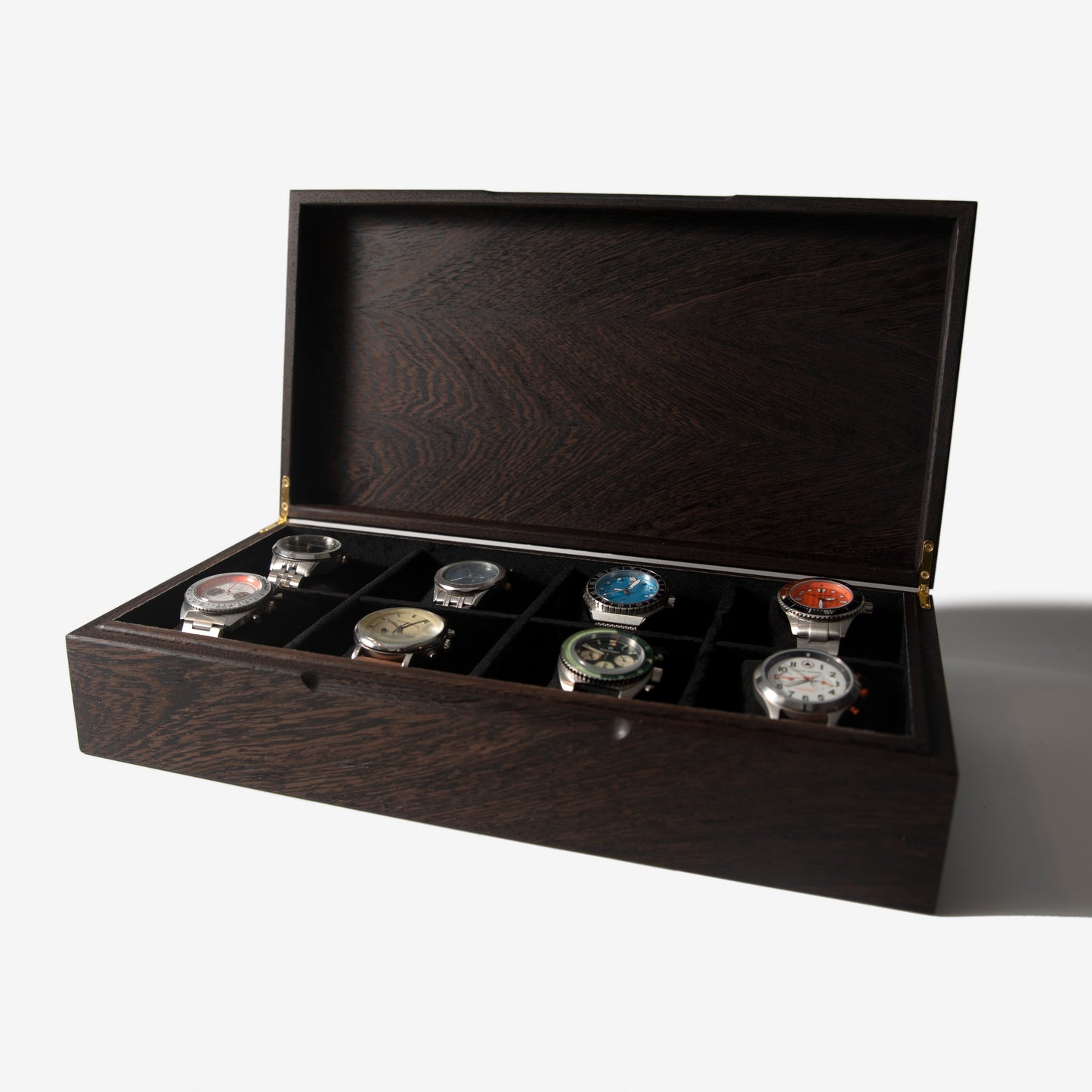 Red Ridge Woodworking – Handcrafted Wenge Hardwood Watch Box — 8 Compartments – product box