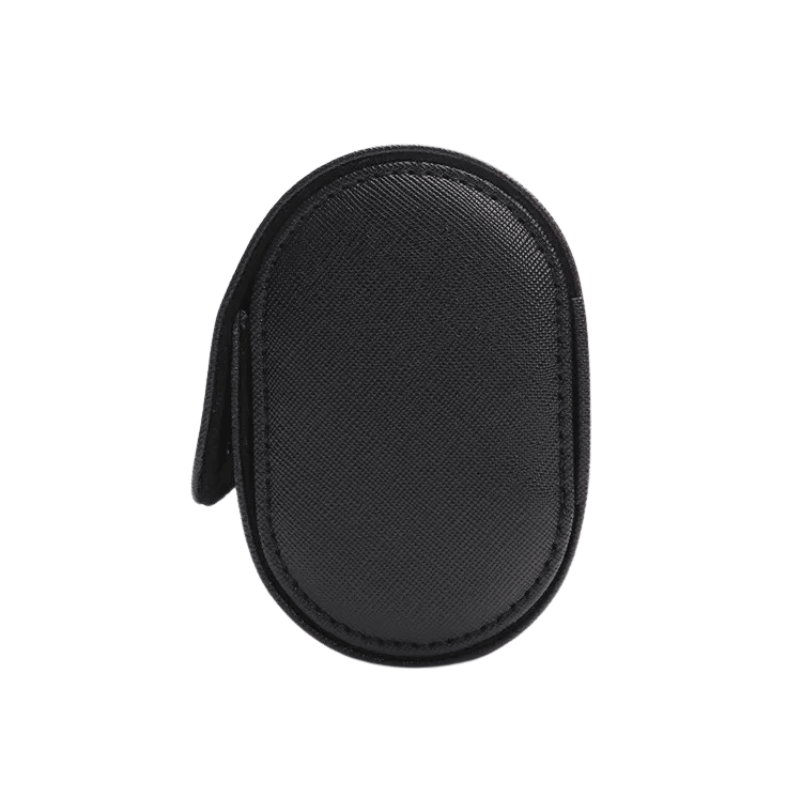 Black oval-shaped case on a white background